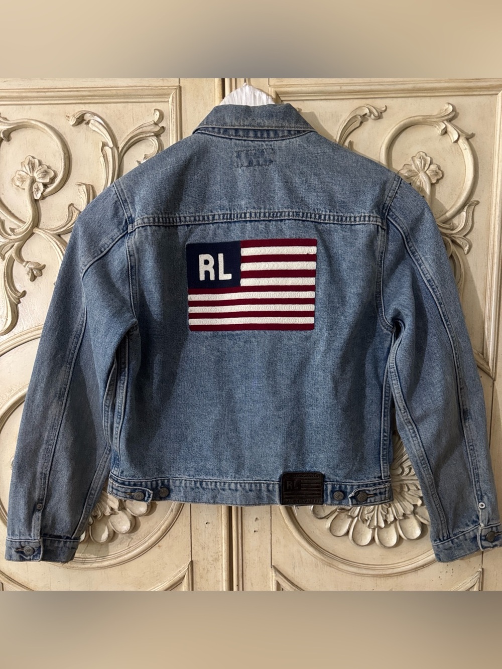 Polo Ralph Lauren Vintage 80s USA Denim Jacket American Flag Men's Sz M
-